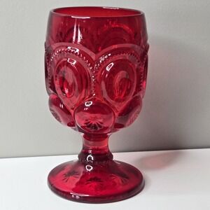 Vintage L .E. Smith Ruby Red Moon And Stars Water‎ Wine Goblet Glass
